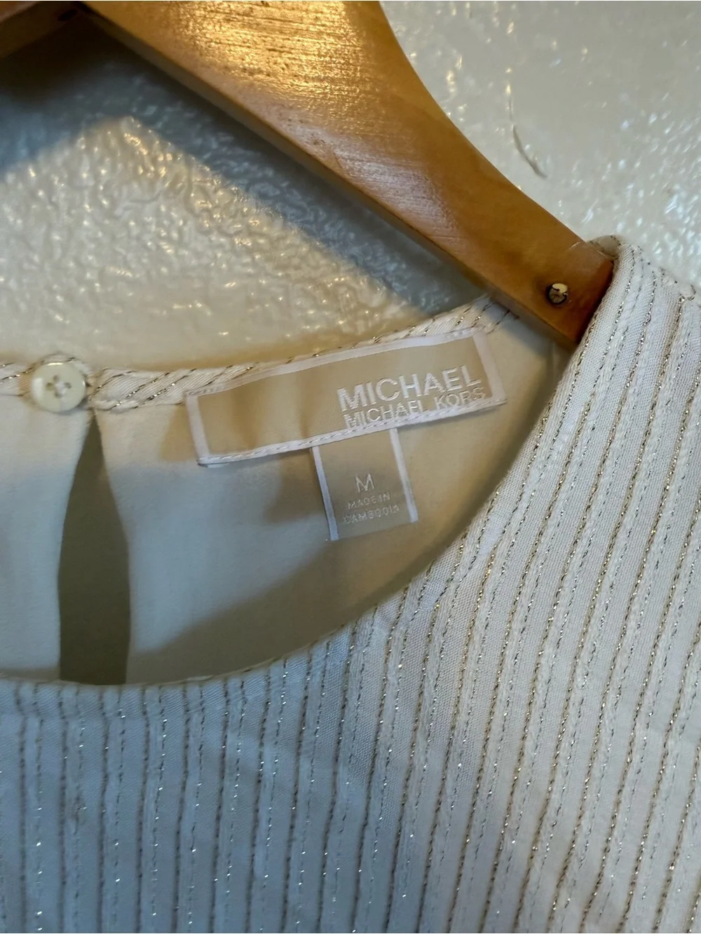 Michael Kors ivory /gold  Cold-Shoulder Ruffle Sleeve Top